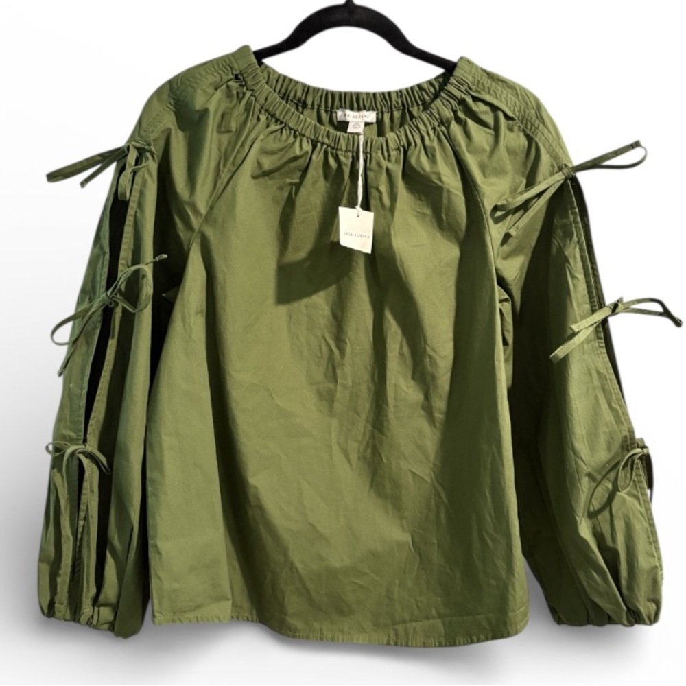 Pleione Olive Green Tie-Sleeve Peasant Blouse